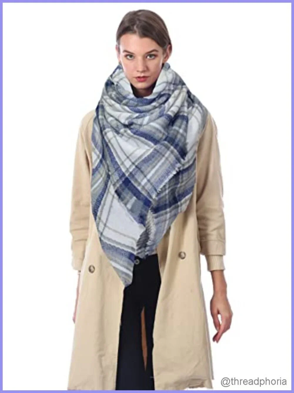 Vintage Plaid Tartan Shawl Wrap Scarf 55x55 Acrylic Cashmere-Like Warm Cape